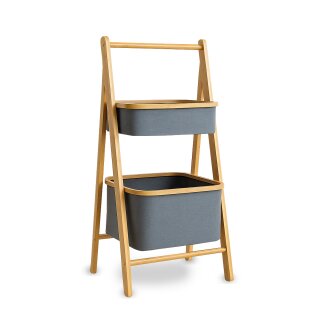 Aufbewahrungsregal aus Bambus mit 2 grauen Stoffkörben - 34×45×97 cm