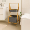 Aufbewahrungsregal aus Bambus mit 2 grauen Stoffkörben 45x34x97cm