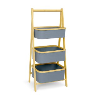 Aufbewahrungsregal aus Bambus mit 3 grauen Stoffkörben 45x31x108cm