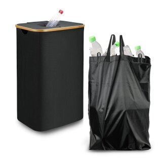 PET-Flaschen Sammelbehälter mit Bambusrahmen 44x33x70 cm