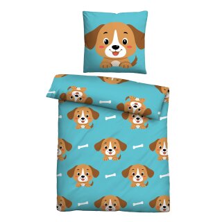 Kinderbettwäsche 2-teilig 135x200/80x80cm mit Motiv Hund