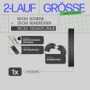 Gardinenschiene Komplettset inkl. Zubehör + 2er Set Rundbogen Schwarz 90cm 2-läufig