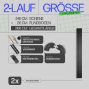 Gardinenschiene Komplettset inkl. Zubehör + 2er Set Rundbogen Schwarz 240cm (2x120cm) 2-läufig