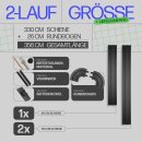 Gardinenschiene Komplettset inkl. Zubehör + 2er Set Rundbogen Schwarz 330cm (1x90/2x240cm) 2-läufig