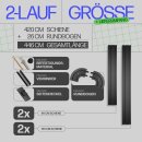 Gardinenschiene Komplettset inkl. Zubehör + 2er Set Rundbogen Schwarz 420cm (2x90/2x120cm) 2-läufig