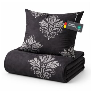Bettwäsche-Set 2-teilig "Feinbiber" Winter Baumwolle/Polyester 135x200/80x80 cm Schwarz (Ornament)