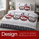 Bettwäsche-Set 2-teilig "Feinbiber" Winter Baumwolle/Polyester 135x200/80x80 cm Grau (Eule)