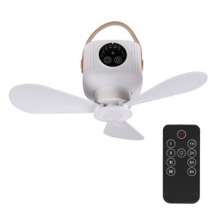Mobiler Deckenventilator Akku Ø26 cm mit Fernbedienung, Aufhänger, Licht & Timer