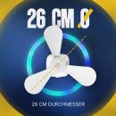 Mobiler Deckenventilator Akku Ø26 cm mit Fernbedienung, Aufhänger, Licht & Timer