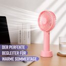 Mini Handventilator 3 Stufen mit Akku, USB-C und Standfuß, leise, tragbar Rosa