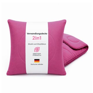 Verwandlungsdecke Kissendecke 2in1 50x50cm/135x200cm Fuchsia