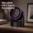 2-in-1 Tisch- & Wandventilator 5 Stufen mit USB-C & LED-Display, leise (22 dB), Schwarz