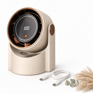 2-in-1 Tisch- & Wandventilator 5 Stufen mit USB-C & LED-Display, leise (22 dB), Creme