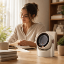 2-in-1 Tisch- & Wandventilator 5 Stufen mit USB-C & LED-Display, leise (22 dB), Creme