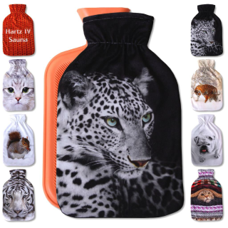Wärmflaschenbezug mit Motiv ( Leopard ) inkl. 2L Wärmflasche