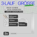 Gardinenschiene Komplettset inkl. Zubehör Weiß 240cm (2x120cm) 3-läufig + 2er Set Rundbogen