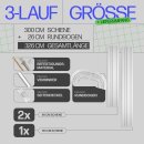Gardinenschiene Komplettset inkl. Zubehör Weiß 300cm (2x90/1x120cm) 3-läufig + 2er Set Rundbogen