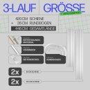 Gardinenschiene Komplettset inkl. Zubehör Weiß 420cm (2x90/2x120cm) 3-läufig + 2er Set Rundbogen