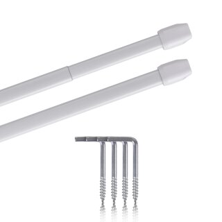 Vitragestangen ausziehbar 2er-Pack Perlweiß 60-90 cm + 4 Schraubhaken