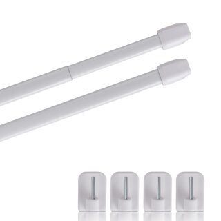 Vitragestangen ausziehbar 2er-Pack Perlweiß 40-60 cm + 4 Selbstklebehaken