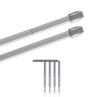 Vitragestangen ausziehbar 2er-Pack Silber Chrom matt 60-90 cm + 4 Schraubhaken